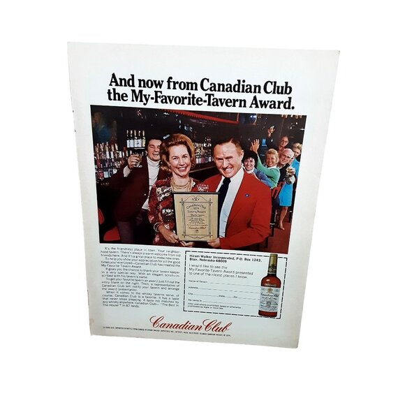 1974 Canadian Club Whisky My Favorite Tavern Award Original Print ad 70s - Picture 1 of 1